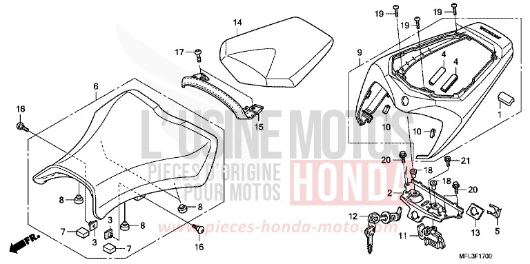 SEAT for CBR1000RR Fireblade ACHILLES BLACK METALLIC-U (NH124) from 2009